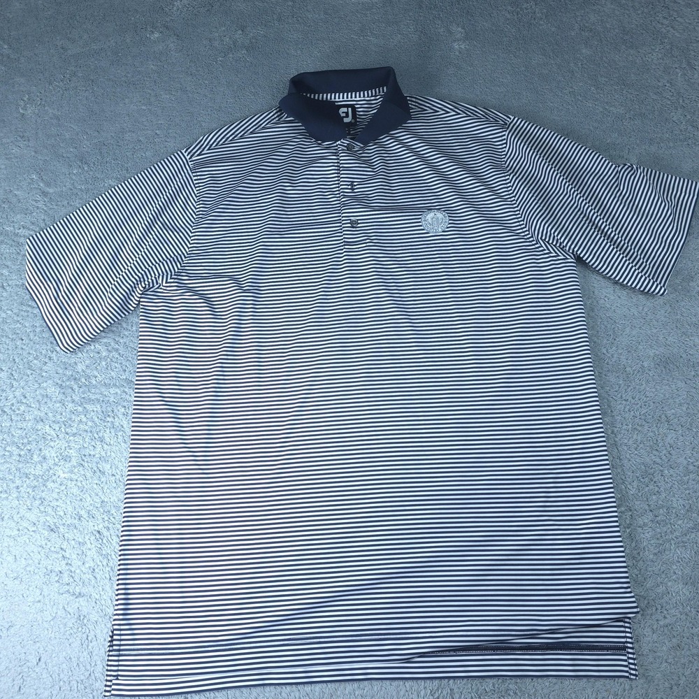 FootJoy Polo Shirt Mens XL Blue White Striped Golf Stretch Performance Logo